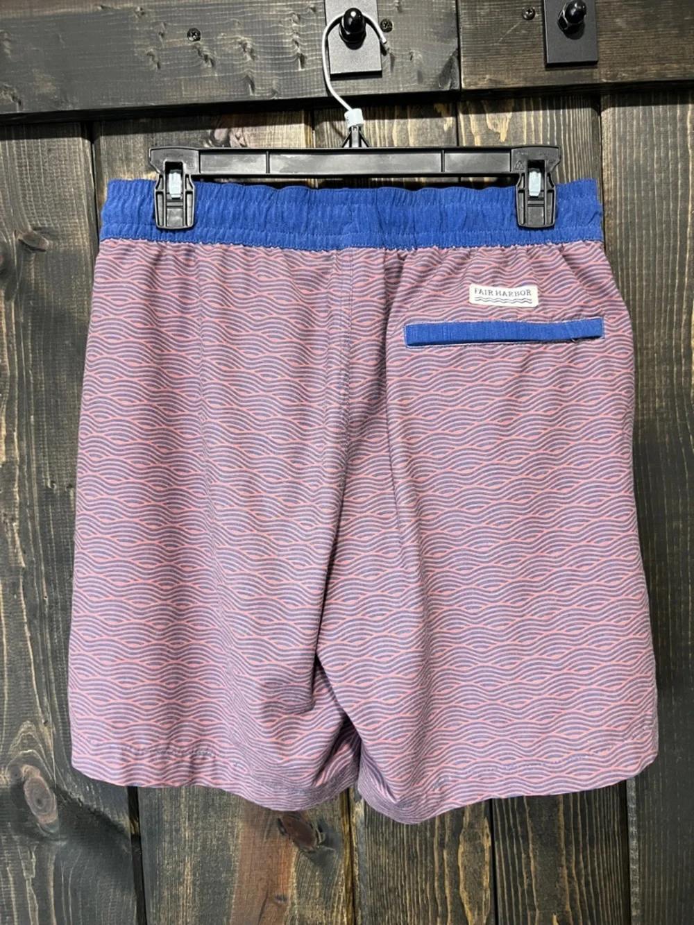 Fair‎ Harbor The Bayberry Trunk S Red Waves Swim Lined Shorts Drawstring Beach